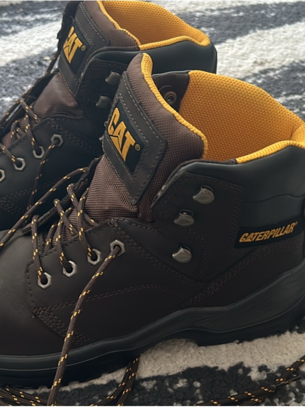 Caterpillar Brown Work Boots with Yellow Interior